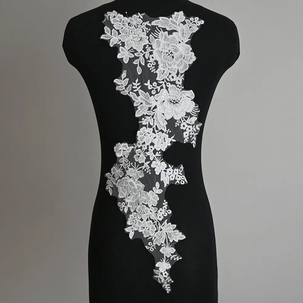 1 Piece of Embroidered Flower Water-Soluble Lace Fabric DIY Wedding Dress Decoration Patch
