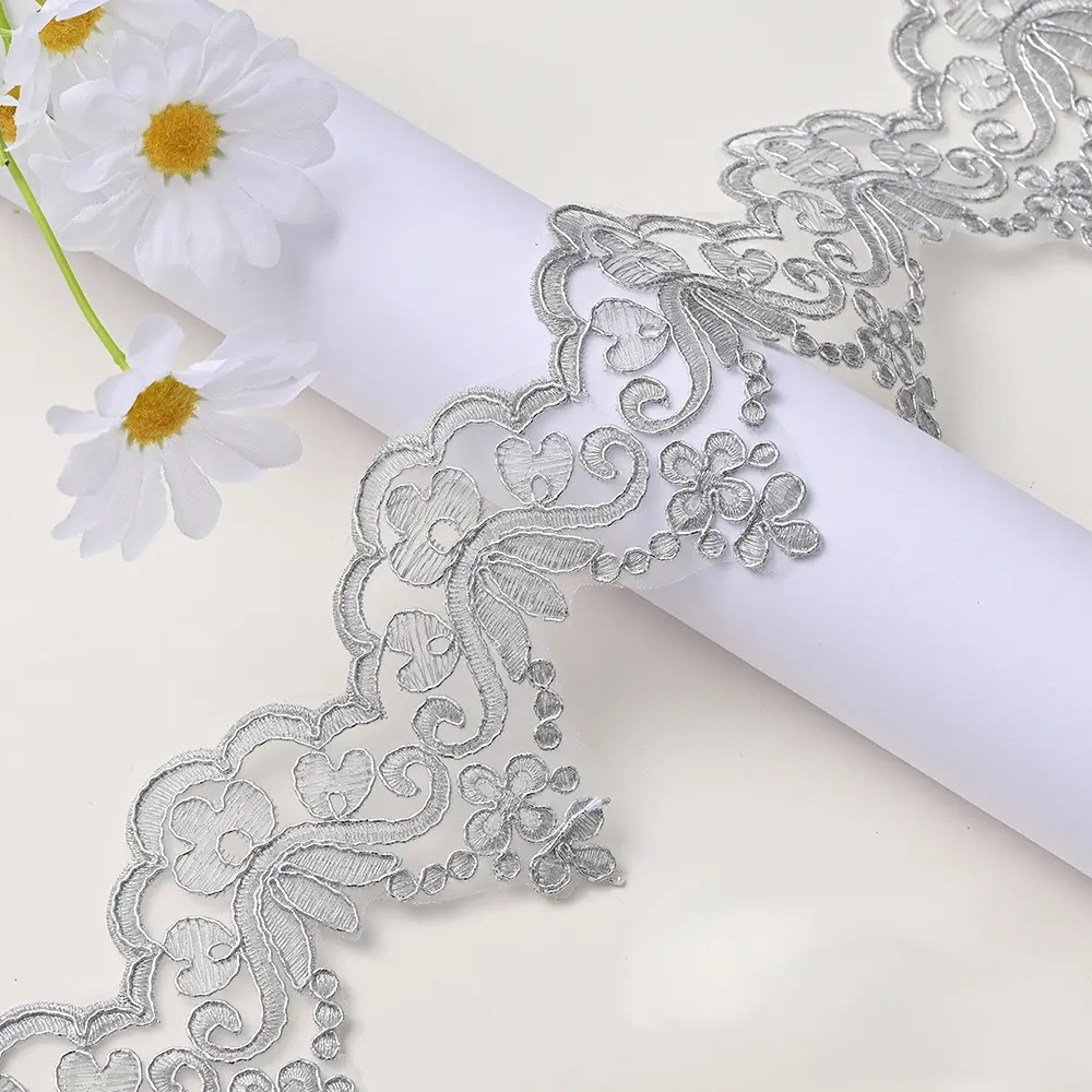 1Yard Lace Trim Wedding Dress Veil Sequins Lace Fabric  Costume Accessories 9.2cm Wide