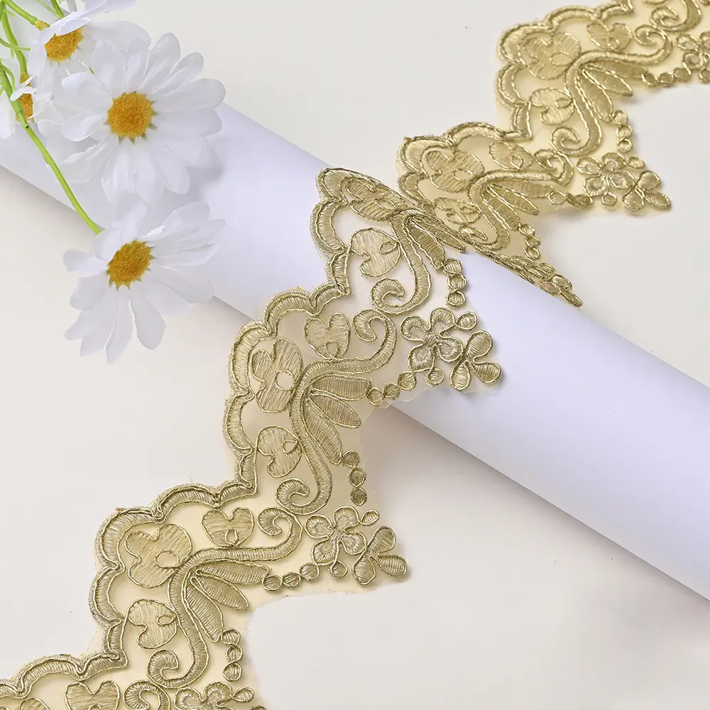 1Yard Lace Trim Wedding Dress Veil Sequins Lace Fabric  Costume Accessories 9.2cm Wide