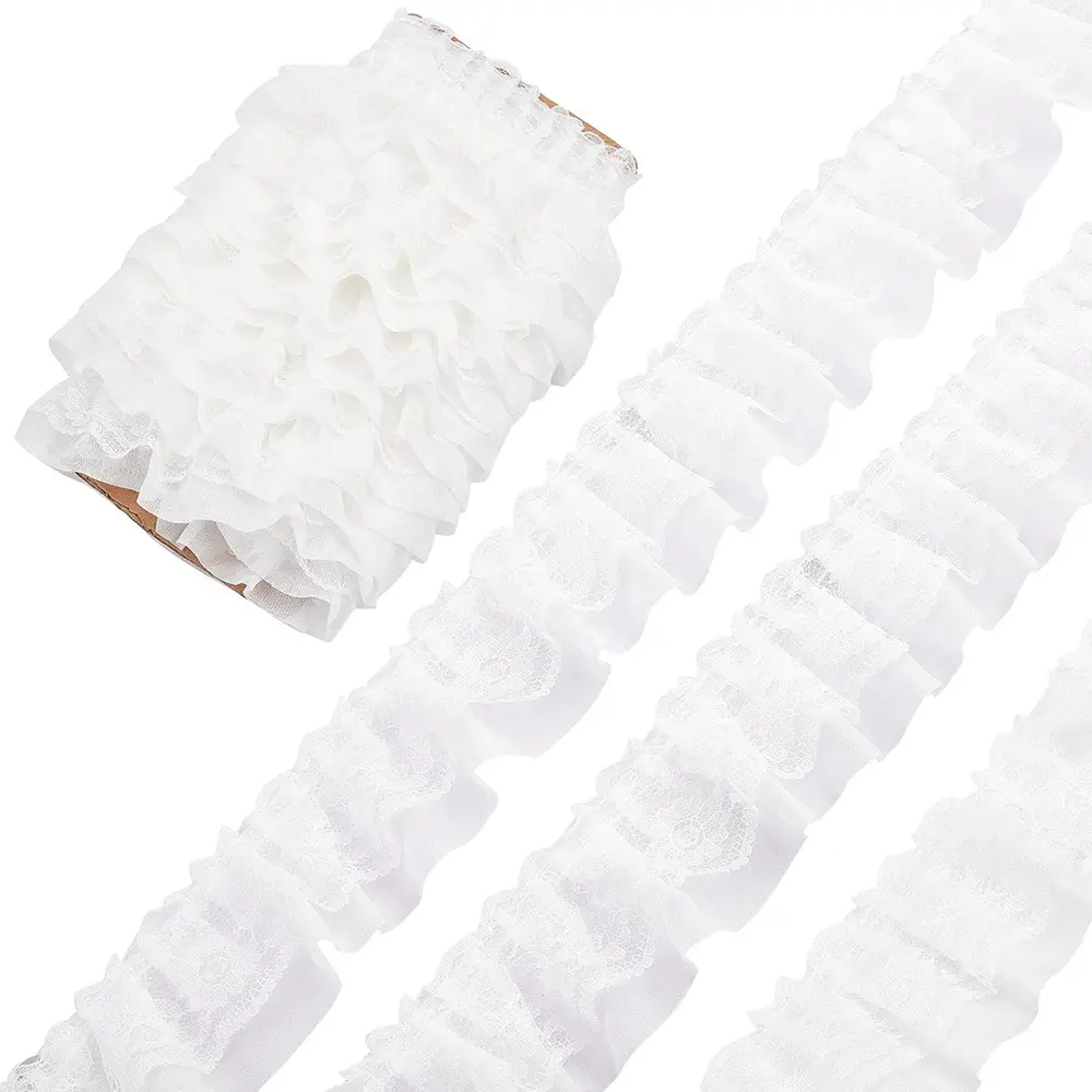 2 Yards Lace Fabric Black White Pink Fold Wave Embroidery Trim DIY  Wedding Dress Party Decoration  Sew On Applique Crafts