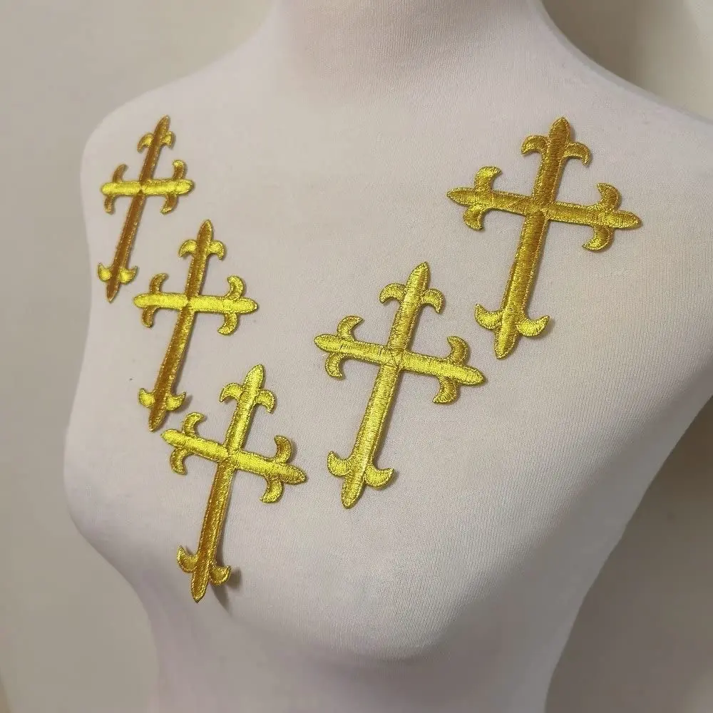5Pcs Gold Silver Cross Applique Patches Clothing DIY Embroidery Sticker Repair 10*7.5CM
