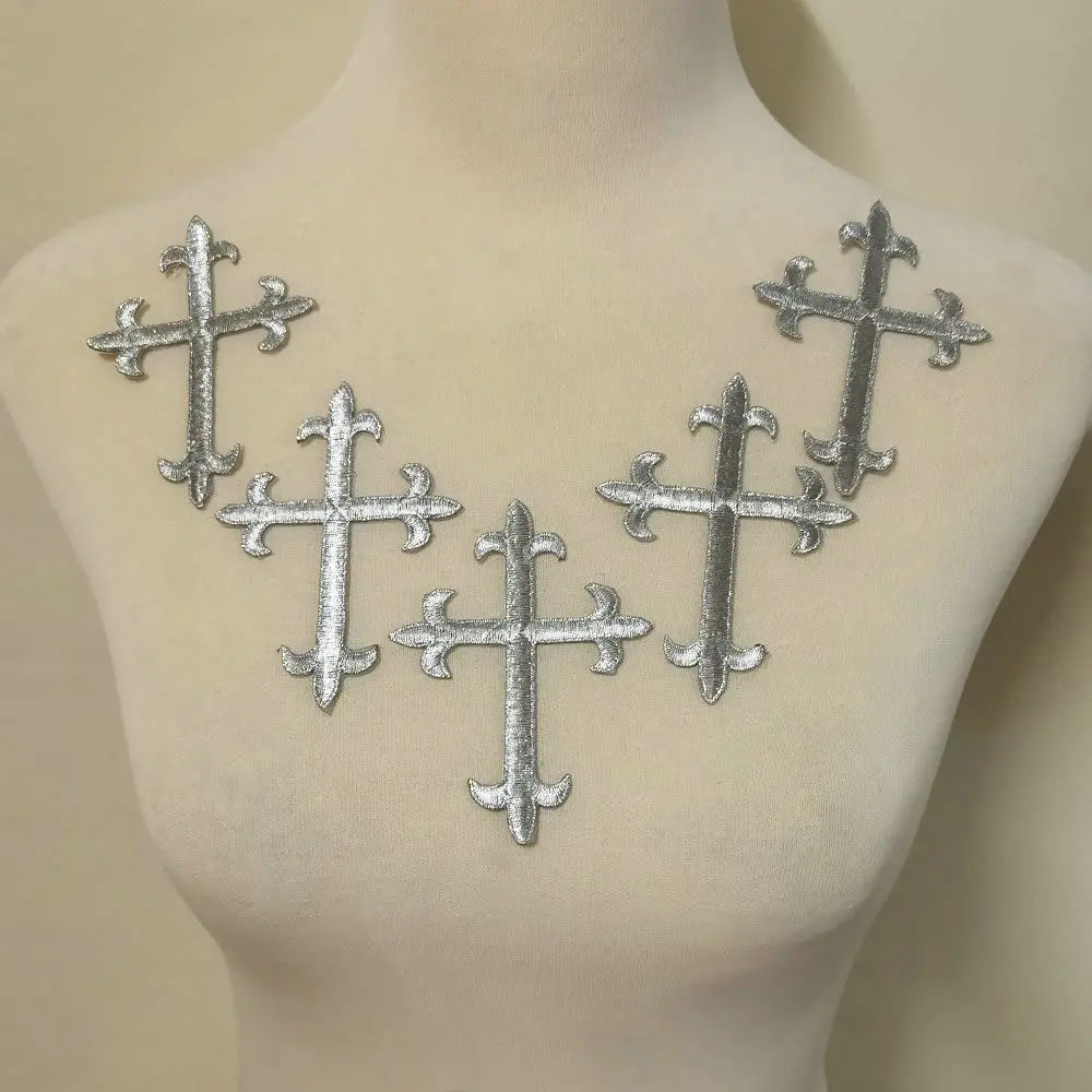 5Pcs Gold Silver Cross Applique Patches Clothing DIY Embroidery Sticker Repair 10*7.5CM