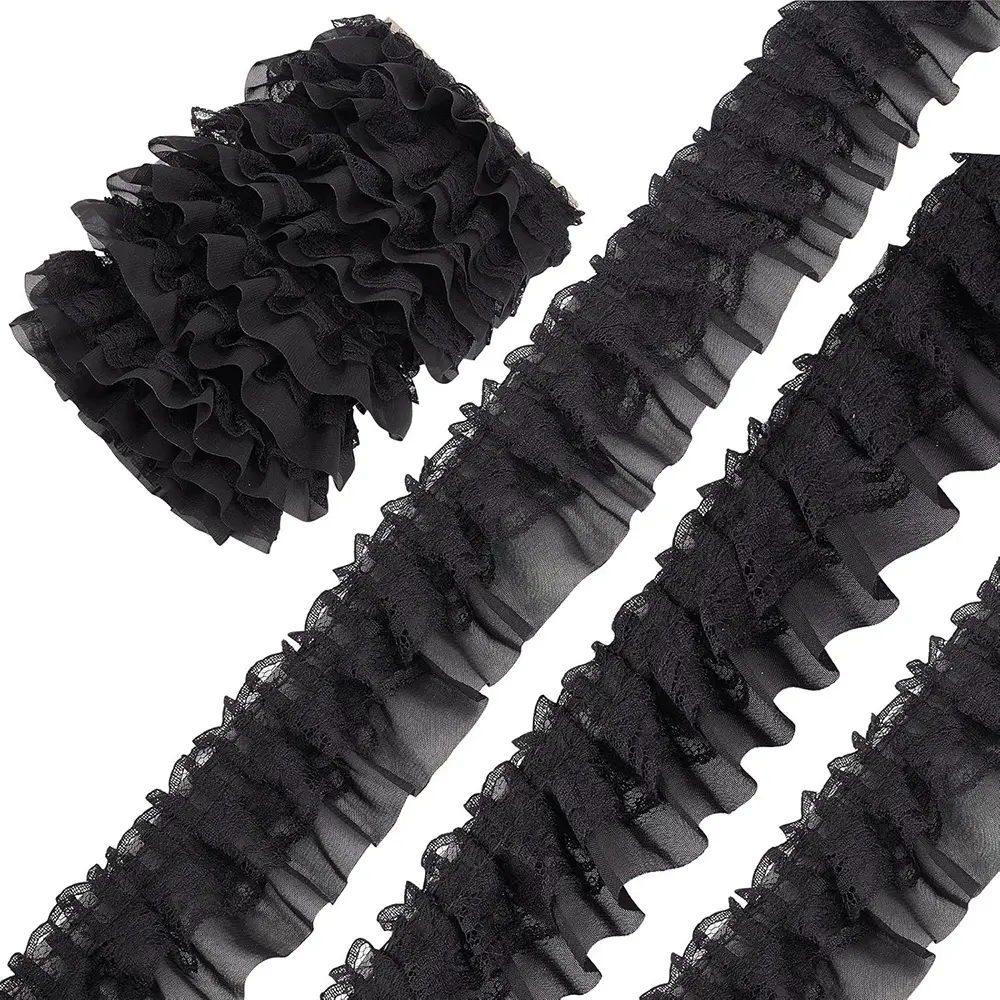 2 Yards Lace Fabric Black White Pink Fold Wave Embroidery Trim DIY  Wedding Dress Party Decoration  Sew On Applique Crafts