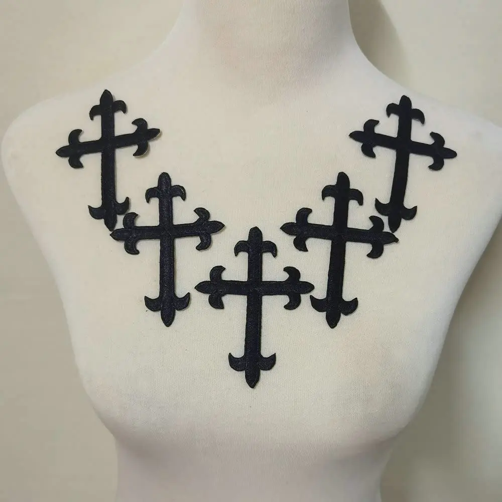 5Pcs Gold Silver Cross Applique Patches Clothing DIY Embroidery Sticker Repair 10*7.5CM