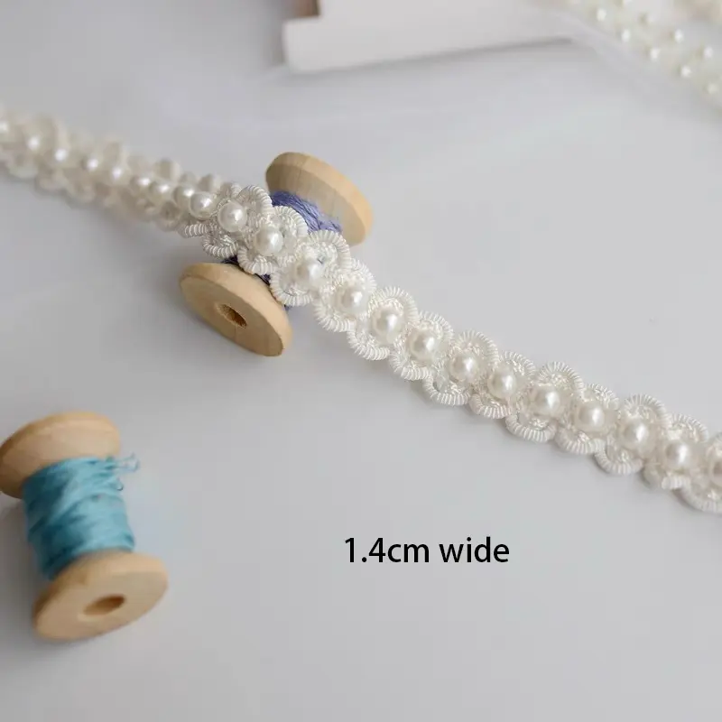 1Yard White Pearl Beads Tape fabric Trim Ribbons for DIY Sewing Garments Handmade Clothing Accessories