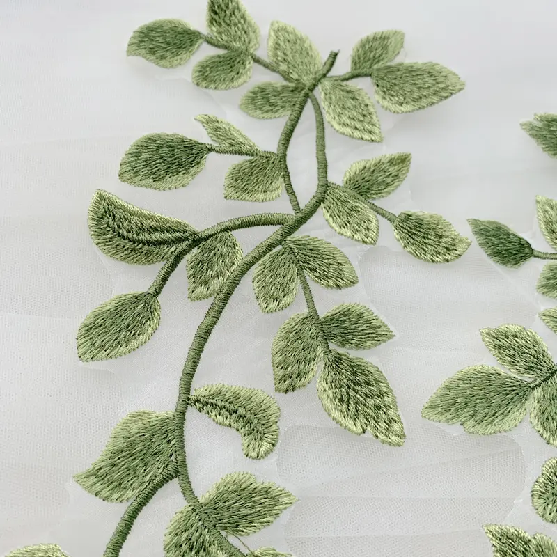 1Pair Green Lace Applique Leaves Sew on Floral Embroidery Patches for DIY Clothes Garments