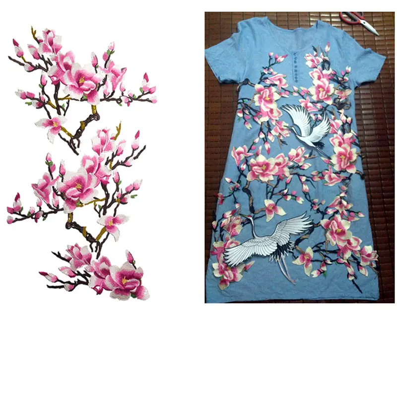 3Pcs/Set Pink Beige Plum Blossom Flower Applique Clothing Embroidery Patches Sew on Repair Accessories