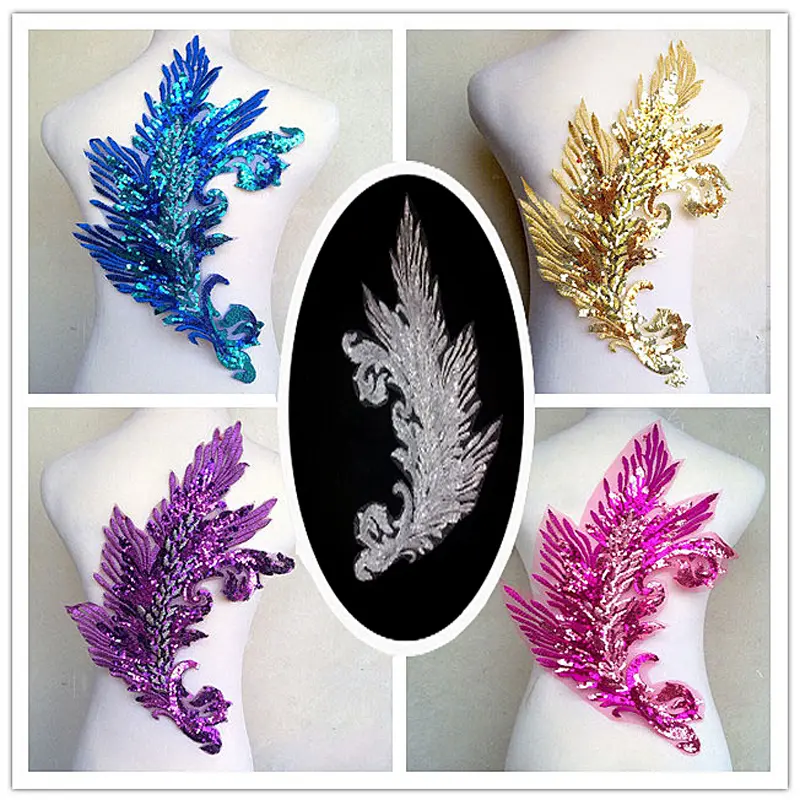 1Pc Sequins Gold Peacock Applique Clothing Embroidery Patch 43*27cm