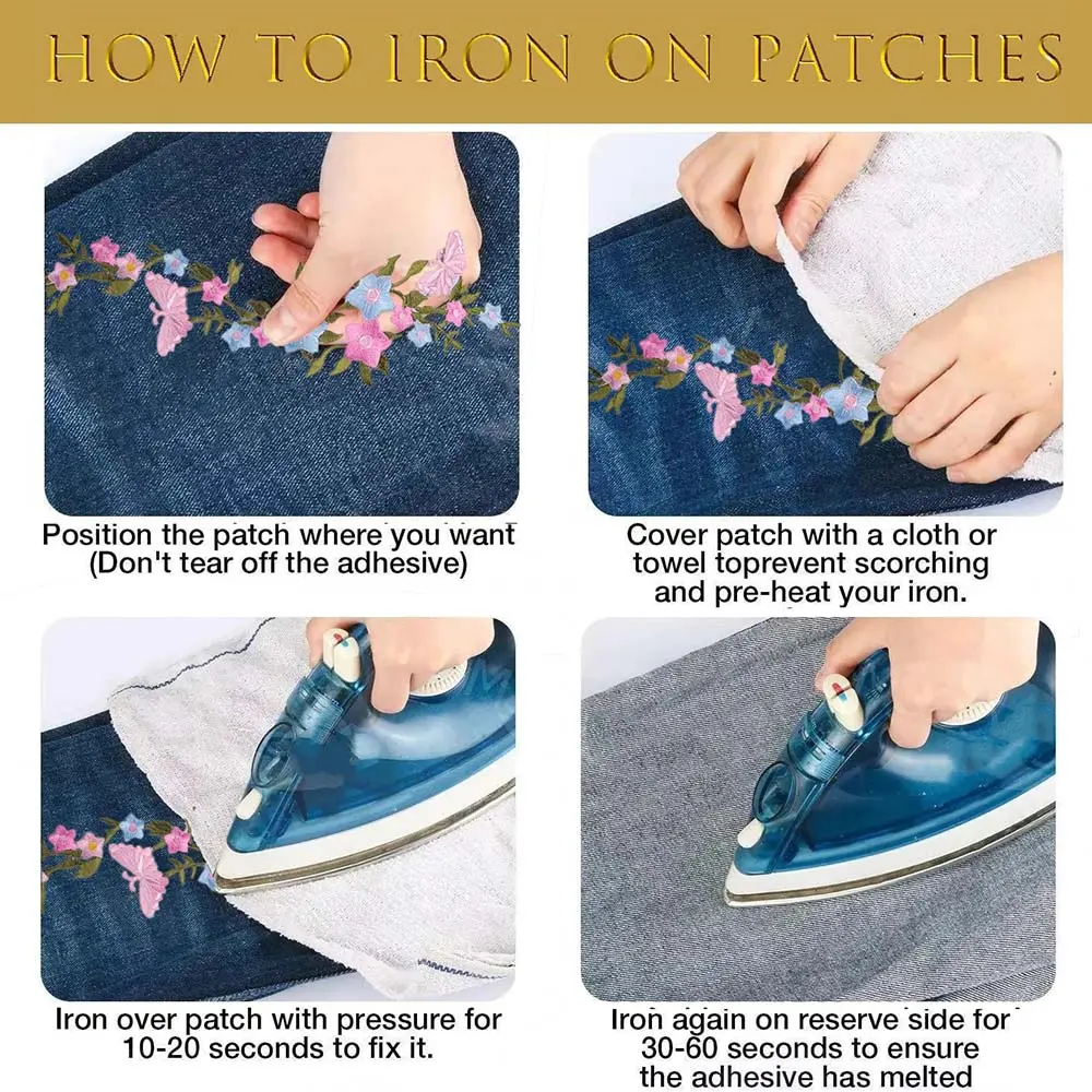 1Pc Rose Flower Butterfly Embroidery Patch Appliques Iron-on Badge Stickers For Clothes Dress Pants Sewing Accessories