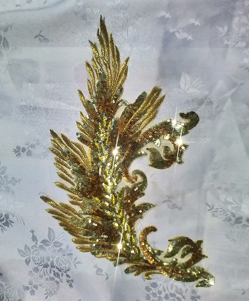 1Pc Sequins Gold Peacock Applique Clothing Embroidery Patch 43*27cm