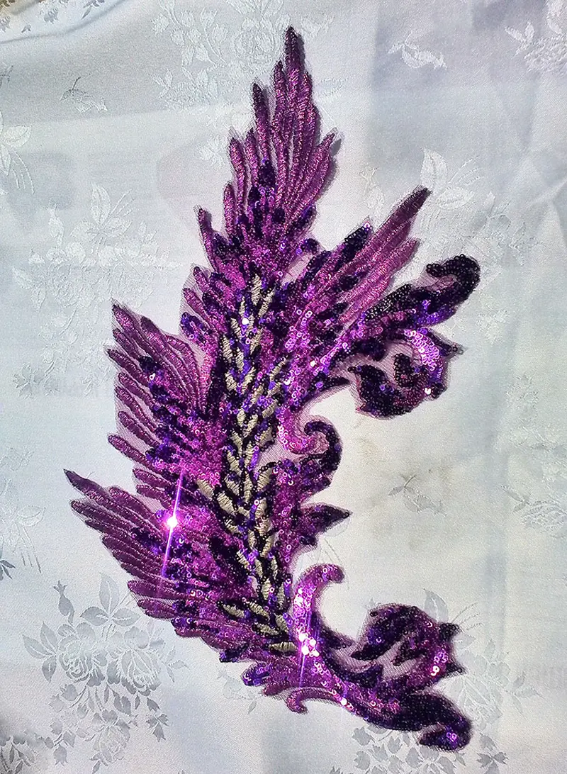 1Pc Sequins Gold Peacock Applique Clothing Embroidery Patch 43*27cm