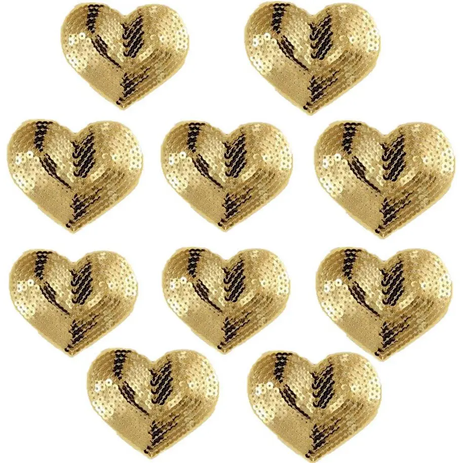 10Pcs/lot Heart Embroidery Patch Applique Sequin  Iron DIY Sewing Clothing Jeans Bags Hats Decoration Repair Patches Crafts