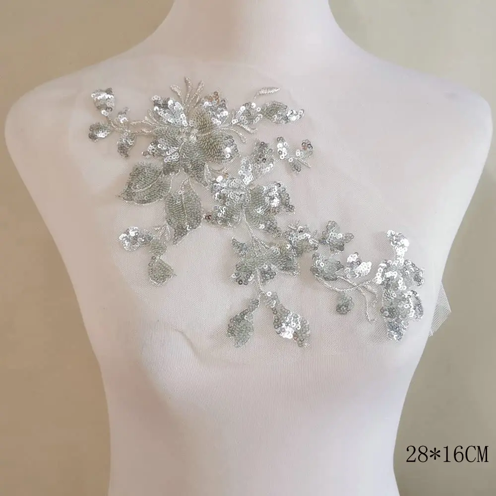 1 Piece Flower Patch Embroidery Sequins Applique Repair For Clothing Wedding Dress Garment Accessories