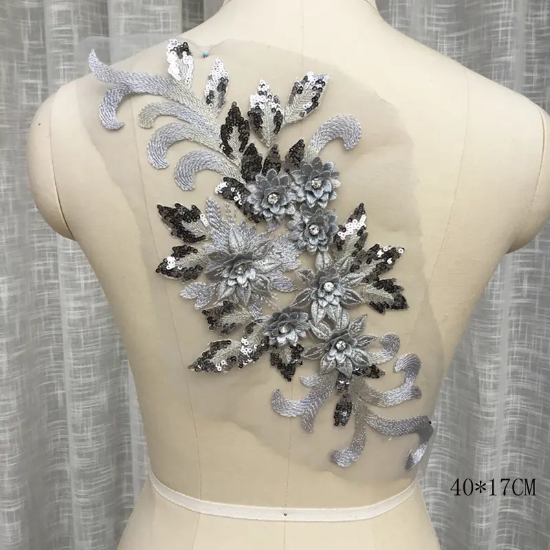 1 Piece Flower Patch Embroidery Sequins Applique Repair For Clothing Wedding Dress Garment Accessories