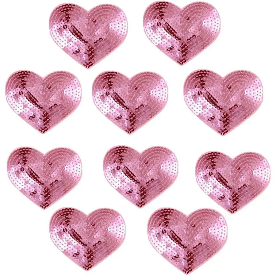 10Pcs/lot Heart Embroidery Patch Applique Sequin  Iron DIY Sewing Clothing Jeans Bags Hats Decoration Repair Patches Crafts