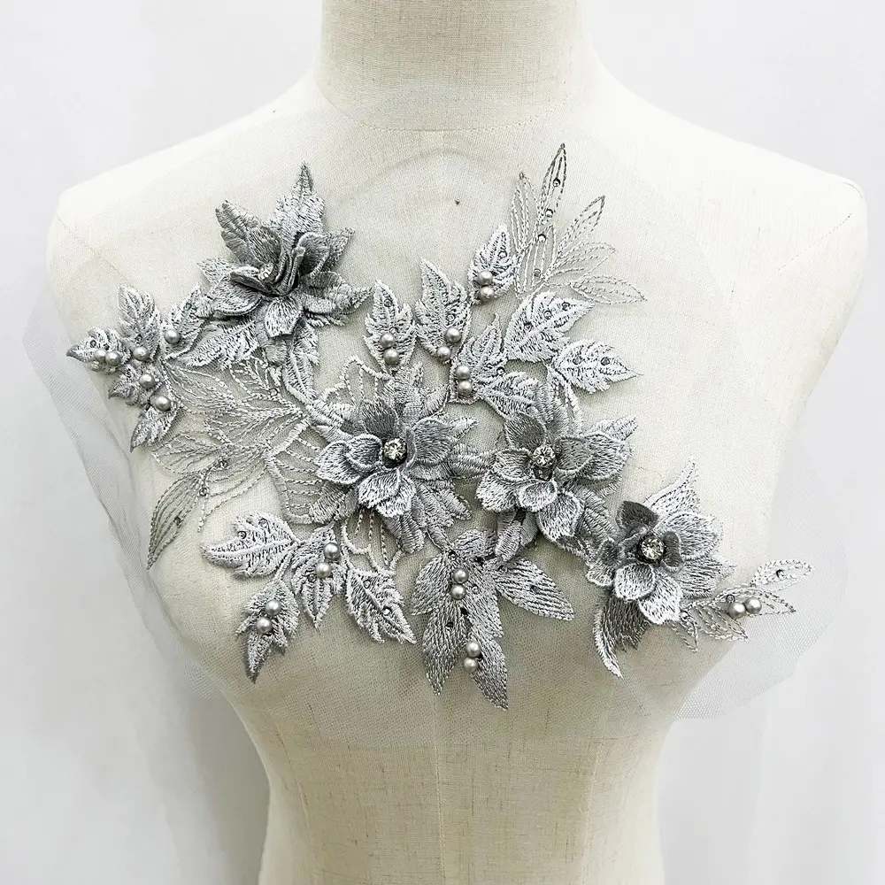 1 Piece Flower Patch Embroidery Sequins Applique Repair For Clothing Wedding Dress Garment Accessories