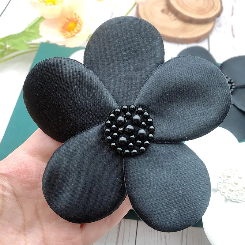 3 Pcs Black White Hand Sewn Pearl Colored Ding Cloth With Flower Clothing Patch DIY Clothing Accessories 11CM