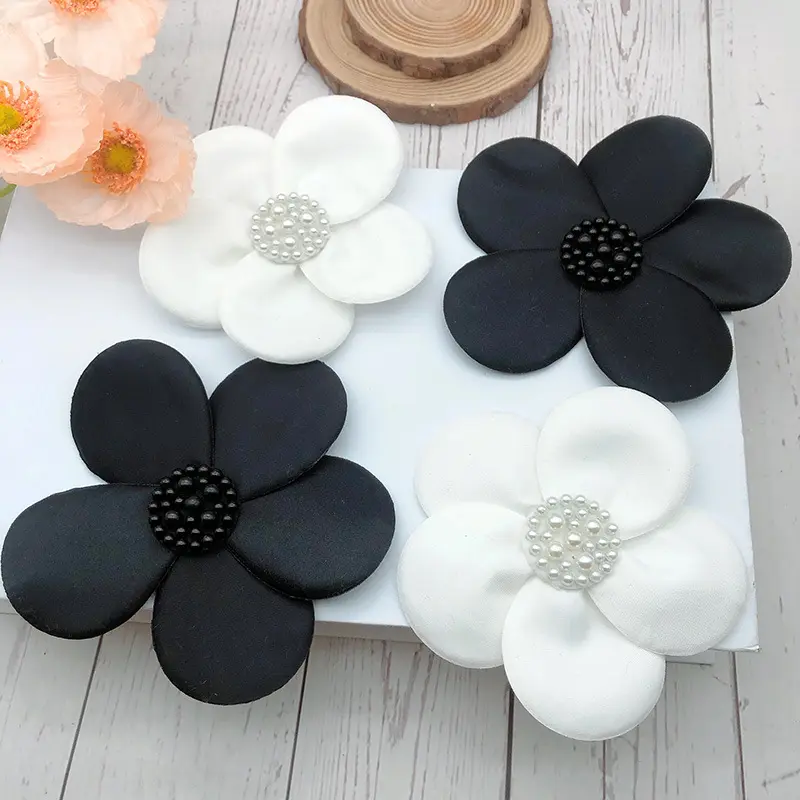 3 Pcs Black White Hand Sewn Pearl Colored Ding Cloth With Flower Clothing Patch DIY Clothing Accessories 11CM