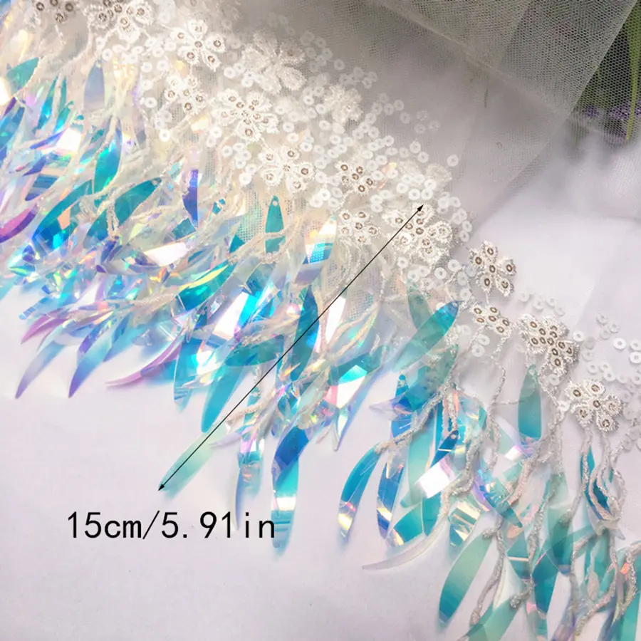 1Yard Sequins Tassels Fabric Fringe Ribbon Garment Wedding Dress Bag Curtain DIY Sewing Supplies Accessories 15CM Wide