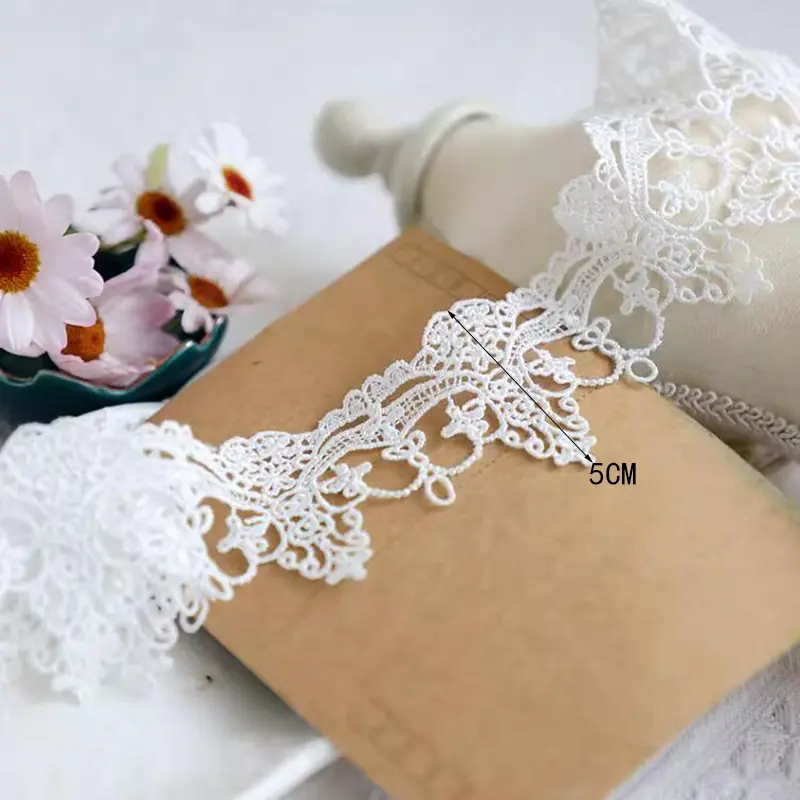 1Yard Cotton Embroidered Flowers Lace Material Ribbon DIY Collar Neckline Trim Sewing Garment Accessories 5cm Wide