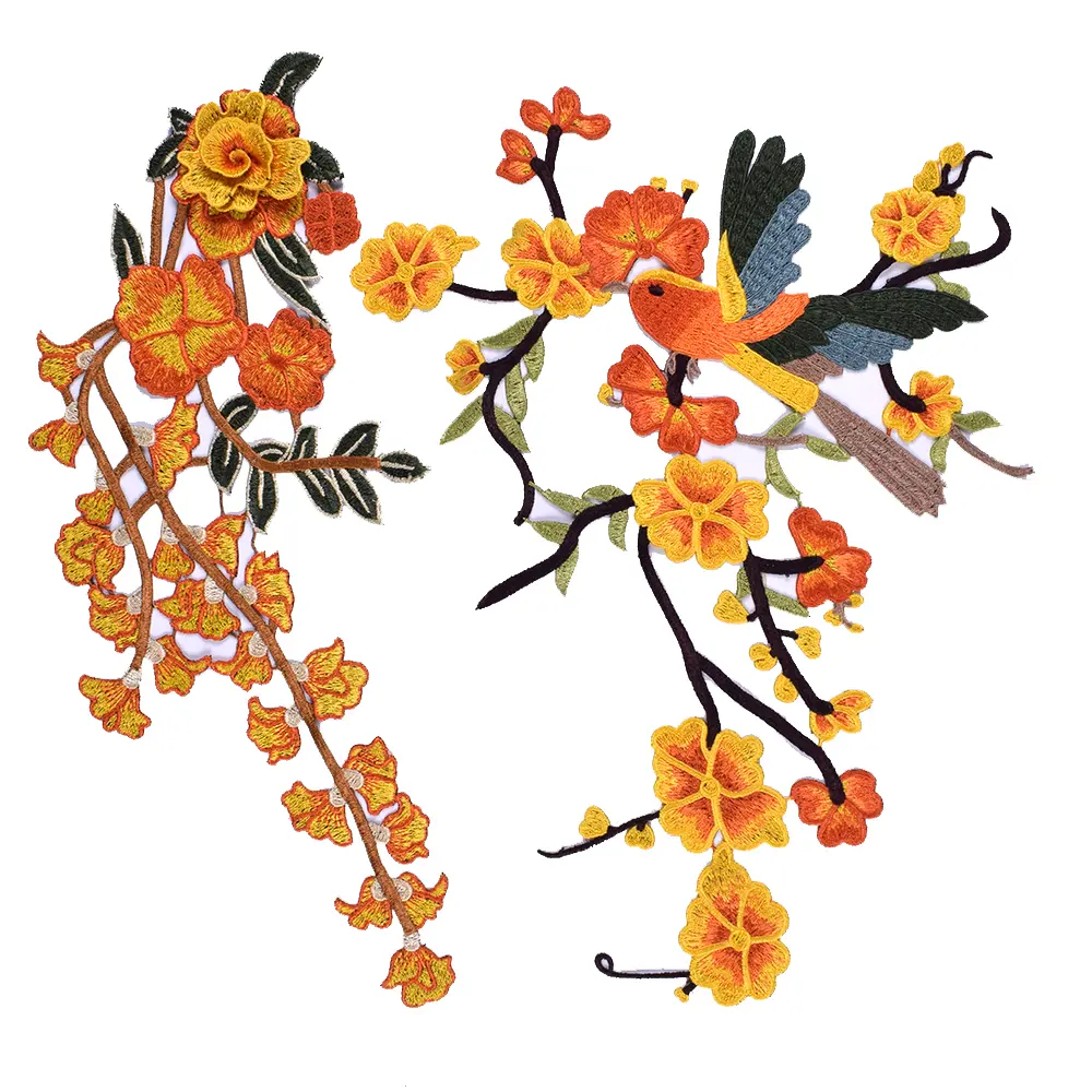 2 Pieces of Flower And Bird Embroidery Patches Fabric Stickers, DIY Clothing Embroidery, Sewing Accessories