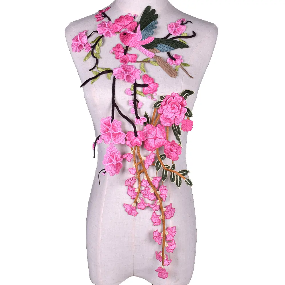 2 Pieces of Flower And Bird Embroidery Patches Fabric Stickers, DIY Clothing Embroidery, Sewing Accessories