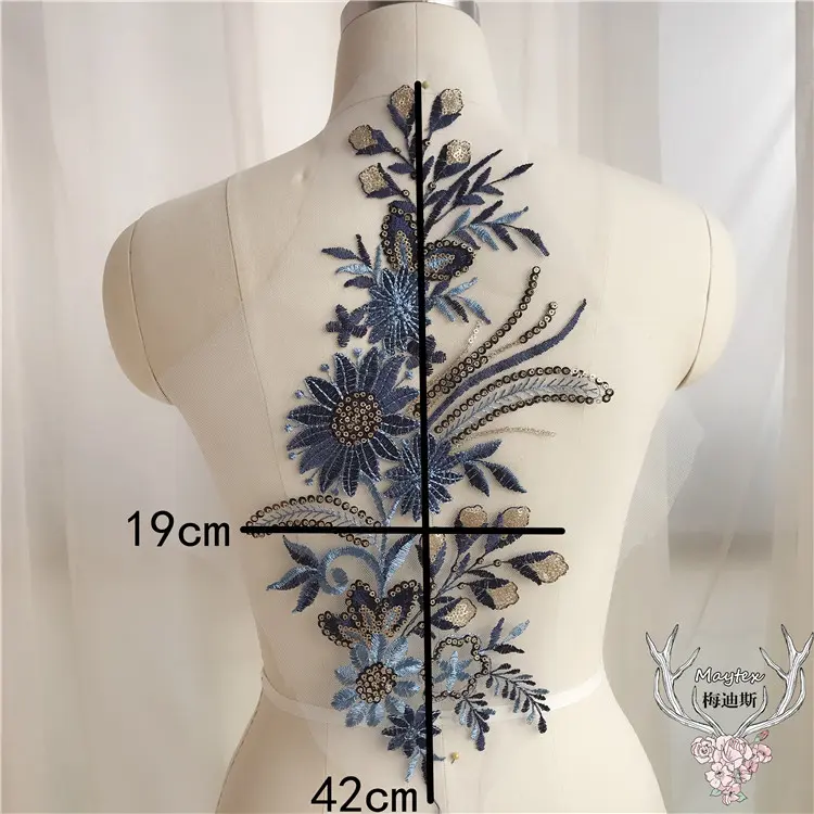 Clothing Gold Sequin Flower Patch Applique Lace Fabric Sewing Dress Embroidery DIY Handwork Patches