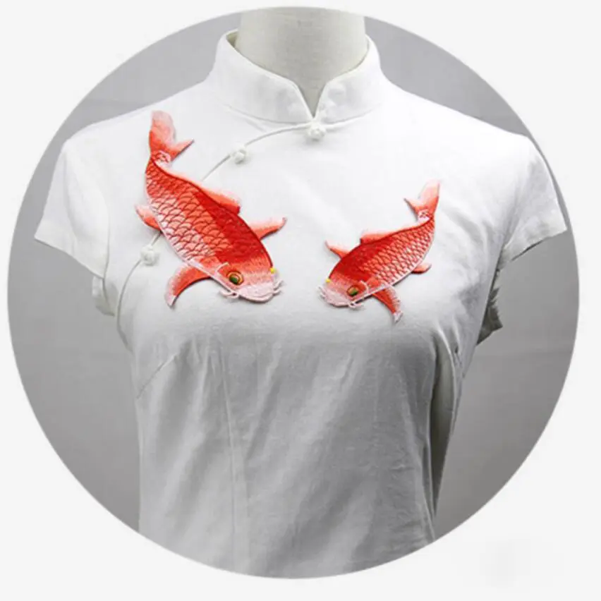 5Pcs Red Fish Embroidered Patches Chinese Style DIY Sewing Patch Embroidery Applique Repair