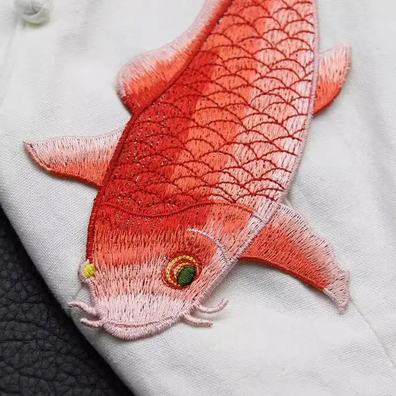 5Pcs Red Fish Embroidered Patches Chinese Style DIY Sewing Patch Embroidery Applique Repair
