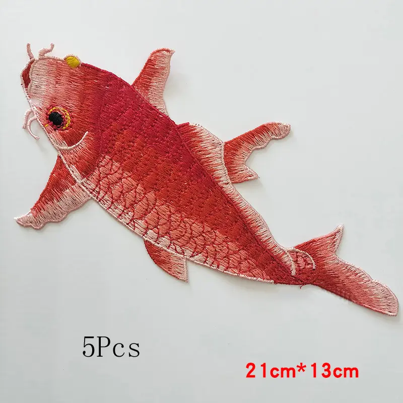 5Pcs Red Fish Embroidered Patches Chinese Style DIY Sewing Patch Embroidery Applique Repair