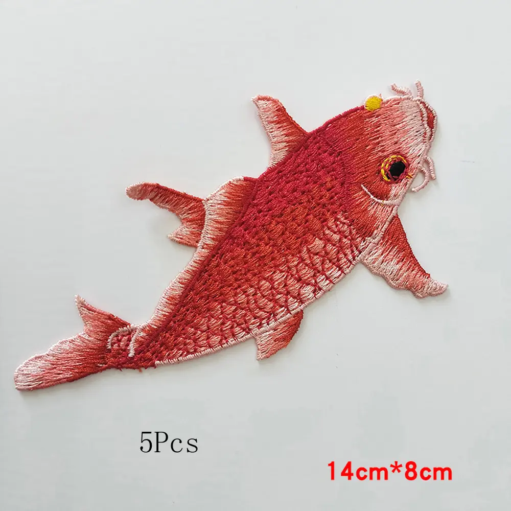 5Pcs Red Fish Embroidered Patches Chinese Style DIY Sewing Patch Embroidery Applique Repair
