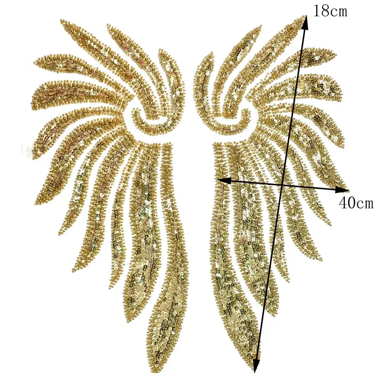 1Pair Beaded Rhinestone Golden White Sequins Lace Patch Applique Wedding DIY Repair Acceossories 41*18cm