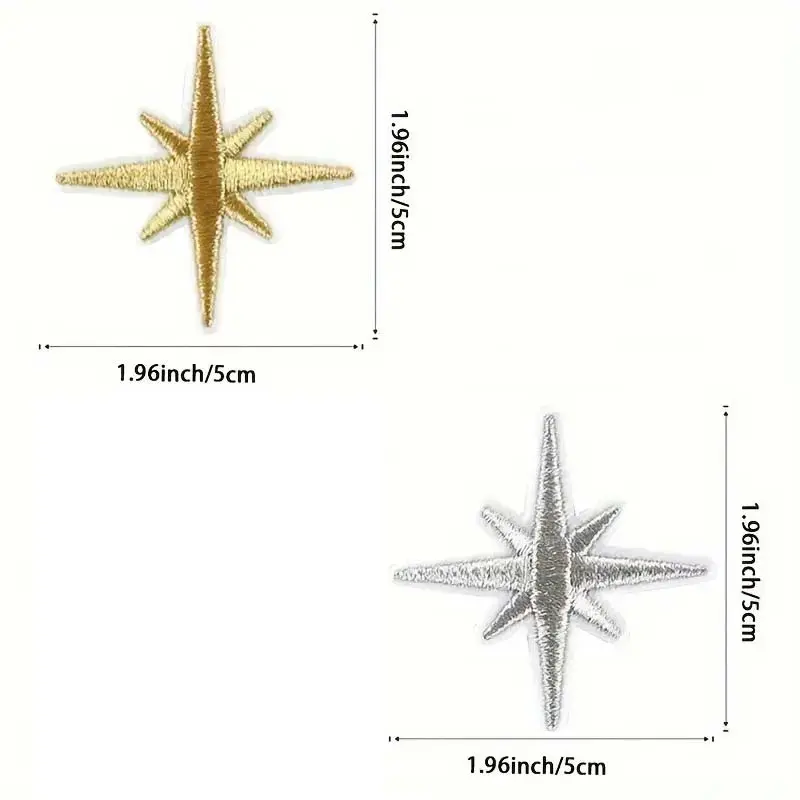 10 Pcs Gold and Silver Stars Hand Embroidered Badge Cloth Stickers DIY Clothing Patch Stickers