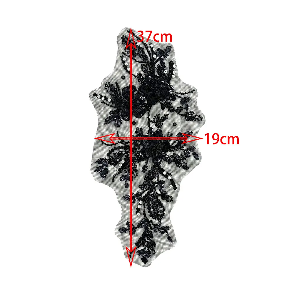 1 Pair Of Black and White Trendy Embroidery Three-Dimensional Decals Bead Embroidery Sequins DIY Sewing Patches