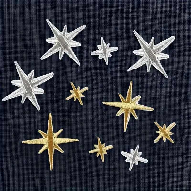 10 Pcs Gold and Silver Stars Hand Embroidered Badge Cloth Stickers DIY Clothing Patch Stickers