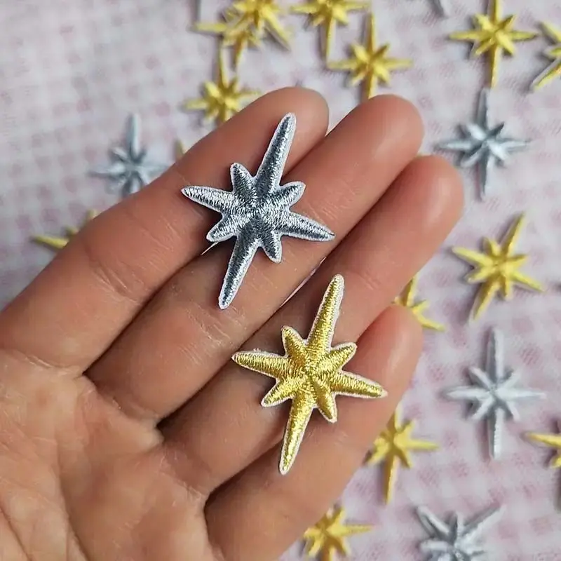 10 Pcs Gold and Silver Stars Hand Embroidered Badge Cloth Stickers DIY Clothing Patch Stickers
