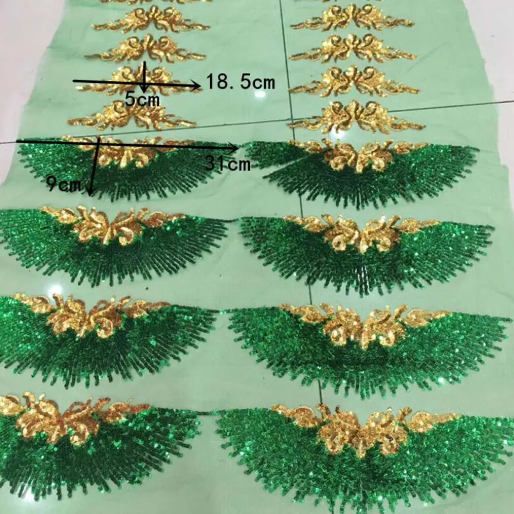 4Pcs/Set Gold Flowers Wedding Gown Appliques Embroidered Fabric Collar Lace Trims Mesh Sew On Patch For Dress DIY Decoration