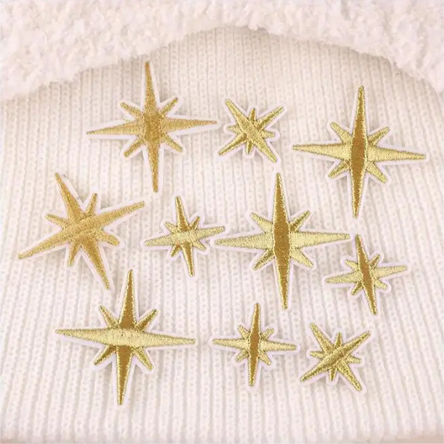 10 Pcs Gold and Silver Stars Hand Embroidered Badge Cloth Stickers DIY Clothing Patch Stickers