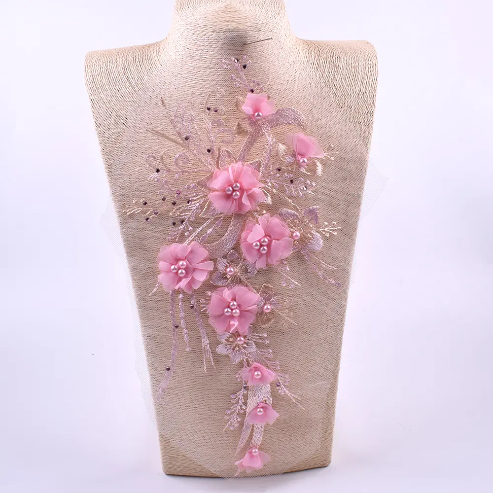 Blue Pink White Flower Embroidery Patch Applique Sewing On Wedding Dress Diy Repair 29*16CM