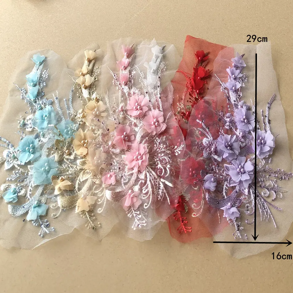 Blue Pink White Flower Embroidery Patch Applique Sewing On Wedding Dress Diy Repair 29*16CM