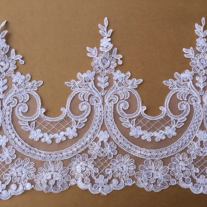 1Yard White Black Cording Lace Fabric Flower Mesh Lace Trim Applique Sewing Clothing Craft 24cm Wide