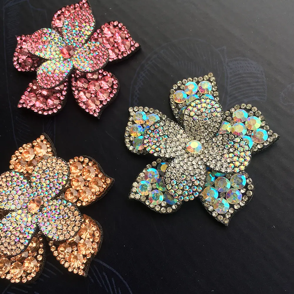 1Pc Crystal Flower Core Patch Hair Clip Applique Ornament Decorative Material Repair 6.5CM Wide