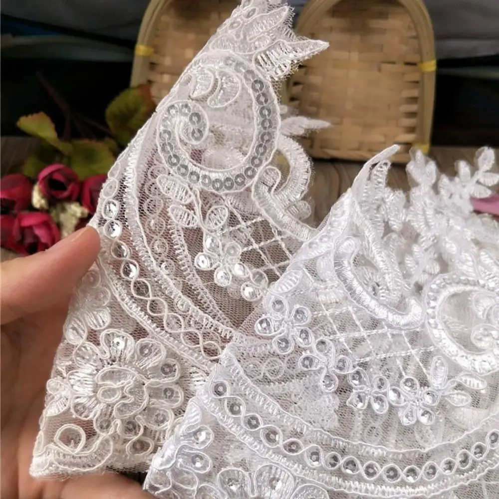 1Yard White Black Cording Lace Fabric Flower Mesh Lace Trim Applique Sewing Clothing Craft 24cm Wide