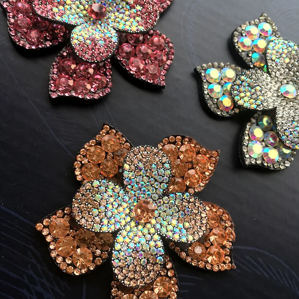 1Pc Crystal Flower Core Patch Hair Clip Applique Ornament Decorative Material Repair 6.5CM Wide