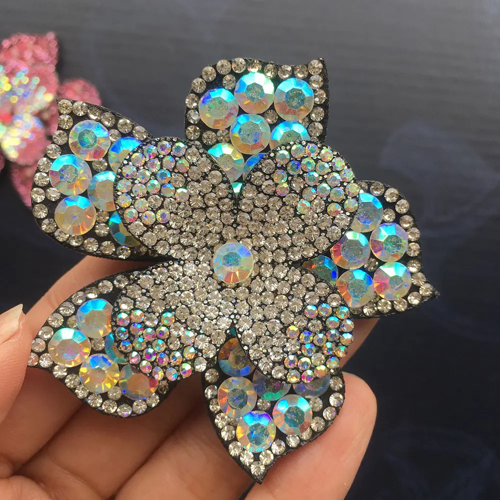 1Pc Crystal Flower Core Patch Hair Clip Applique Ornament Decorative Material Repair 6.5CM Wide