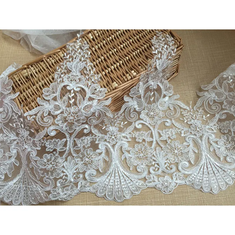 1 Yard White Wedding Dress DIY Material Curtain Handmade Embroidery Lace Dress Lace Fabric 28CM Wide