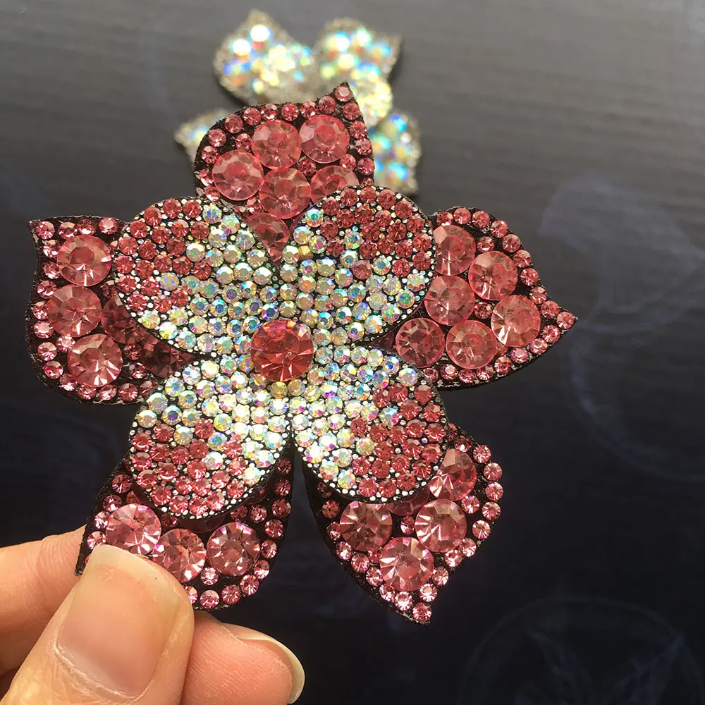 1Pc Crystal Flower Core Patch Hair Clip Applique Ornament Decorative Material Repair 6.5CM Wide