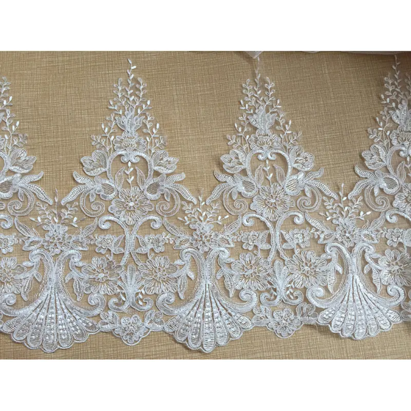 1 Yard White Wedding Dress DIY Material Curtain Handmade Embroidery Lace Dress Lace Fabric 28CM Wide