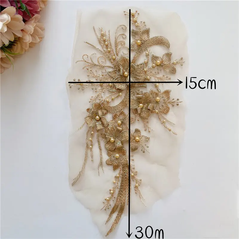 1 Pc Flower Pearl Embroidery Patches Fabric For Evening Dress Party Clothing  Accessories Sewing Patch Handmade Applique Crafts