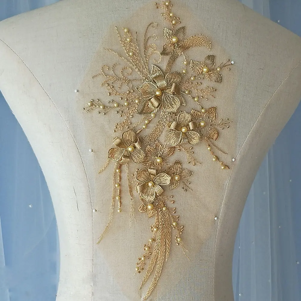 1 Pc Flower Pearl Embroidery Patches Fabric For Evening Dress Party Clothing  Accessories Sewing Patch Handmade Applique Crafts
